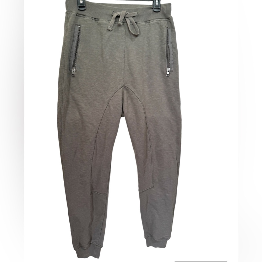 AllSaints Zodiac Cotton Sweat Pants Jogger Drawstring Zip Pocket Pants Harem Tan